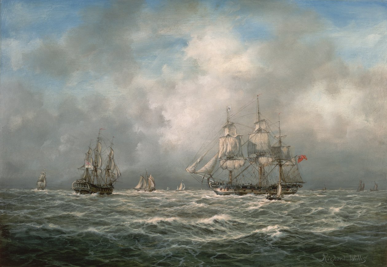 A fregatt kikötött, révészre várva. alkotó: Richard Willis