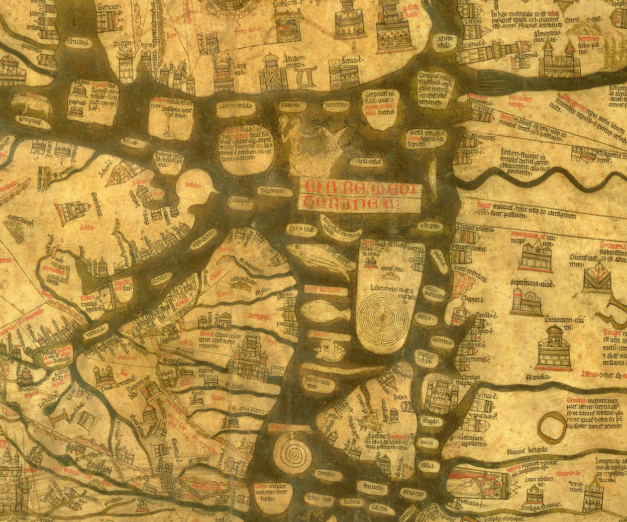 A Földközi-tenger részlete a Mappa Mundiról, 1290 körül alkotó: Richard of Haldingham fl.c.1260 1305 Richard of Haldingham fl.c.1260 1305