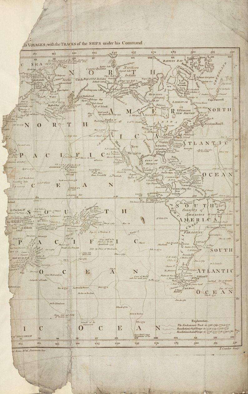 Cook utazásainak térképe, 1780 körül alkotó: John Pardon
