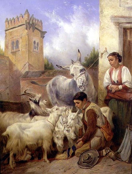 Kecskeetetés az Alhambrában alkotó: Richard Ansdell