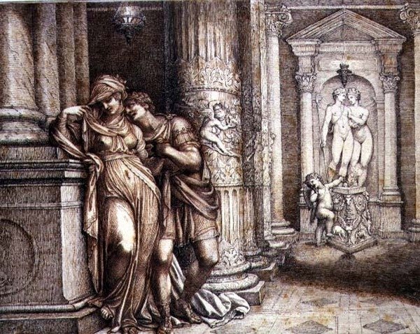 Két szeretőt Cupido biztat alkotó: Richard Cosway