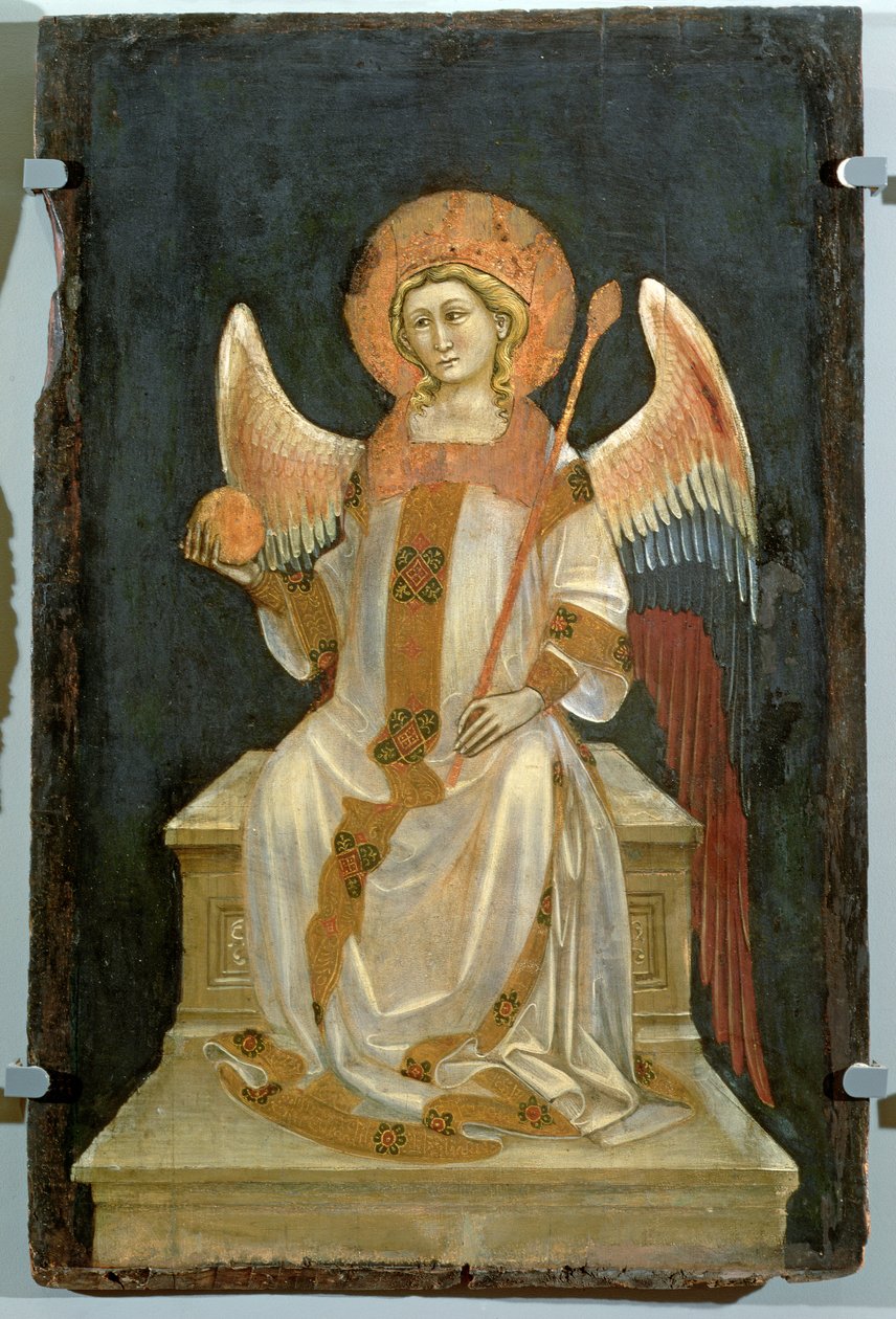 Angyal a trónon ül, egyik kezében a gömb, a másikban a jogar, 1348-54 körül alkotó: Ridolfo di Arpo Guariento