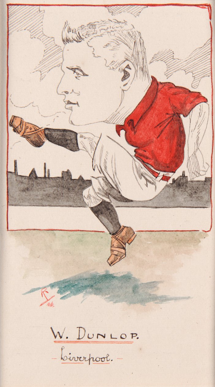 Billy Dunlop, Liverpool, rajz egy cigarettakártya-készlethez, 1907 (toll és tinta, kártya) alkotó: Rip
