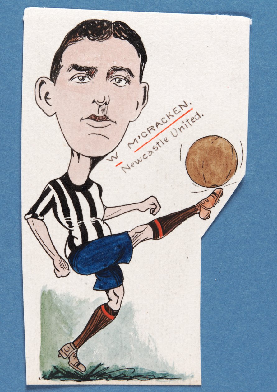 Billy McCracken, Newcastle United, rajz egy cigarettakártya-készlethez, 1907 (toll és tinta, kártya) alkotó: Rip