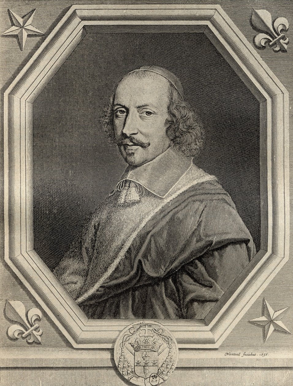Jules Mazarin bíboros, 1656-ban vésett, „Memoires de Charles de Batz-Castelmore Comte d