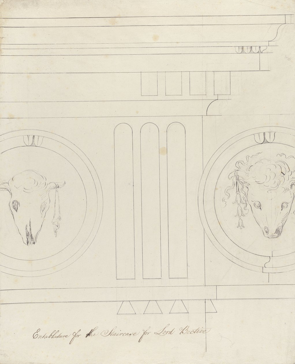 A Headfort-ház lépcsőházának terve, 1772 (toll és tinta fektetett papírra, vászonra) alkotó: Robert Adam