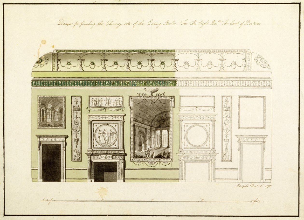 Headfort ház, étkező, Chimney Piece, 1775 (wc, toll és tinta papíron) alkotó: Robert Adam
