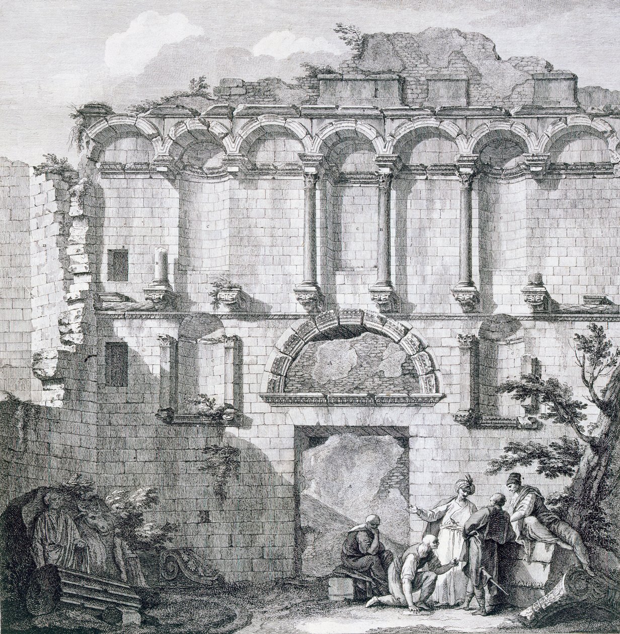 A Porta Aurea, „Diocletianus császár palotájának romjai a dalmáciai Spalatróban”, 1764 99: klasszikus; Római; Az ókori Róma; Hasított; Horvátország; Horvát; építészet; külső alkotó: Robert Adam