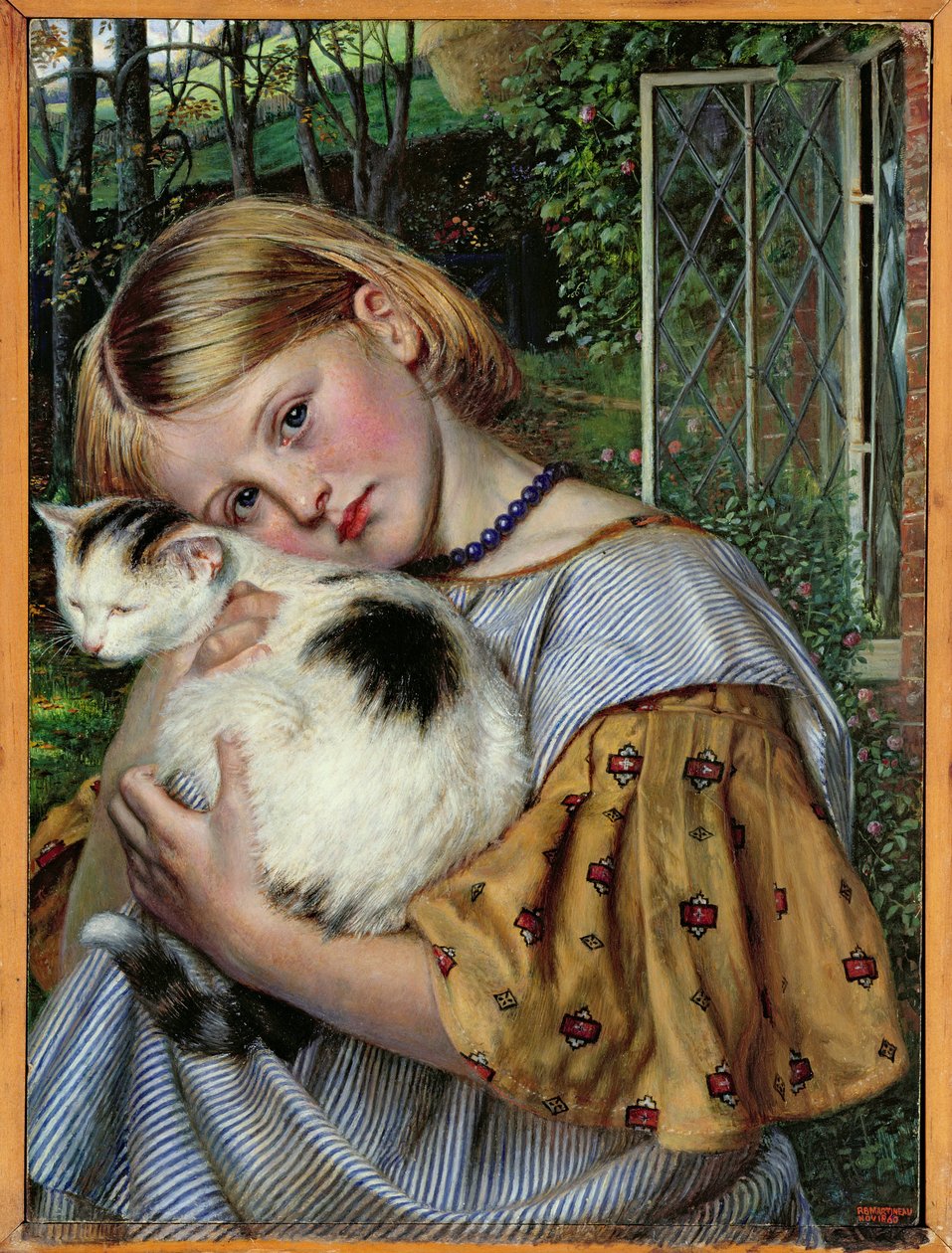 Egy lány macskával, 1860 (panel) alkotó: Robert Braithwaite Martineau