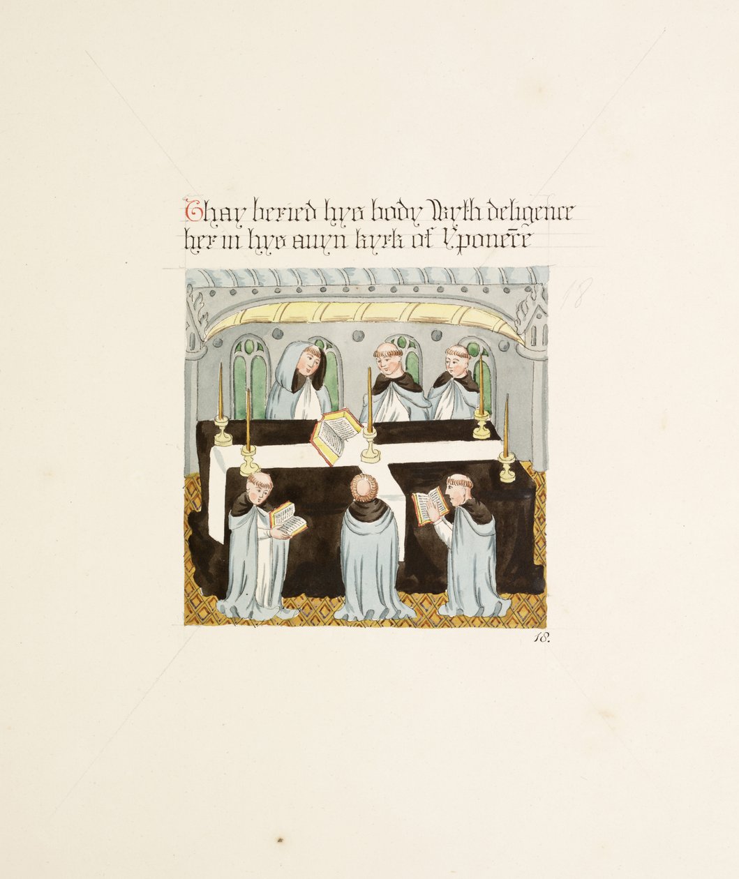 Ms. New Coll 380, f27r. A carlisle-i Szent Mária székesegyház régiségei, rajzolta Robert Carlile, 1795 (toll és tinta és wc papírra). alkotó: Robert Carlile