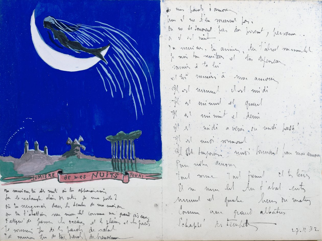 Éjszakaim fénye, illusztrált, kézzel írott vers, 1932. november 27 alkotó: Robert Desnos