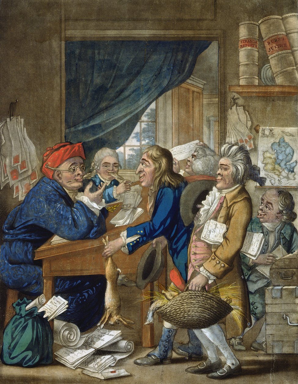 Egy országos ügyvéd és ügyfelei, pub. Bowles und Carver, 1800 (mezzotinta metszet) alkotó: Robert Dighton