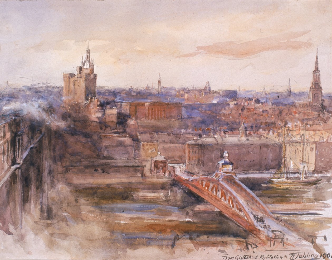 Gateshead pályaudvarról (faszén és akvarell papíron) alkotó: Robert Jobling