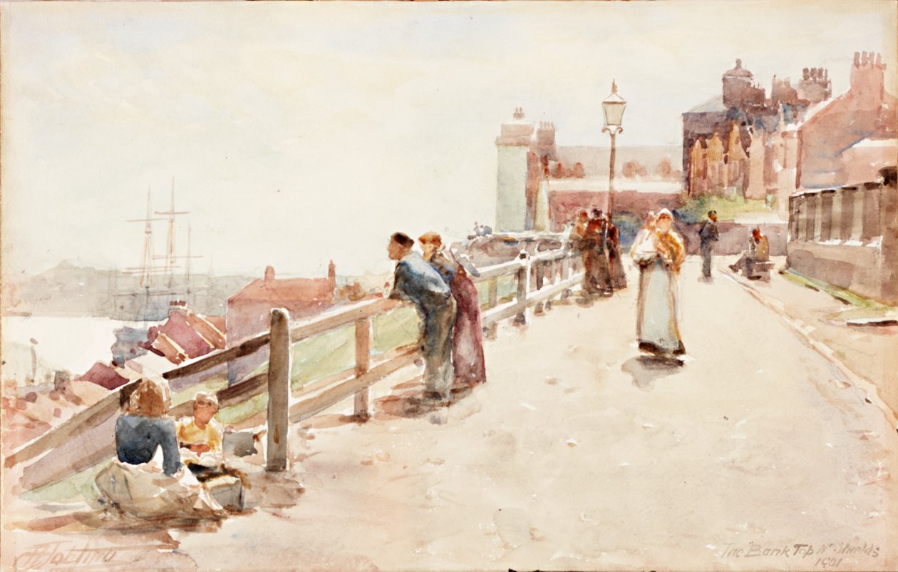 The Bank Top, North Shields 1901 (ceruza és akvarell a kártyán) alkotó: Robert Jobling