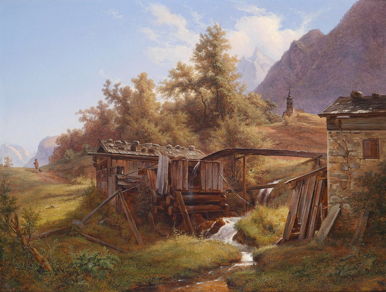 Régi malom a völgyben, Berchtesgaden közelében, Salzburg alkotó: Robert Kummer
