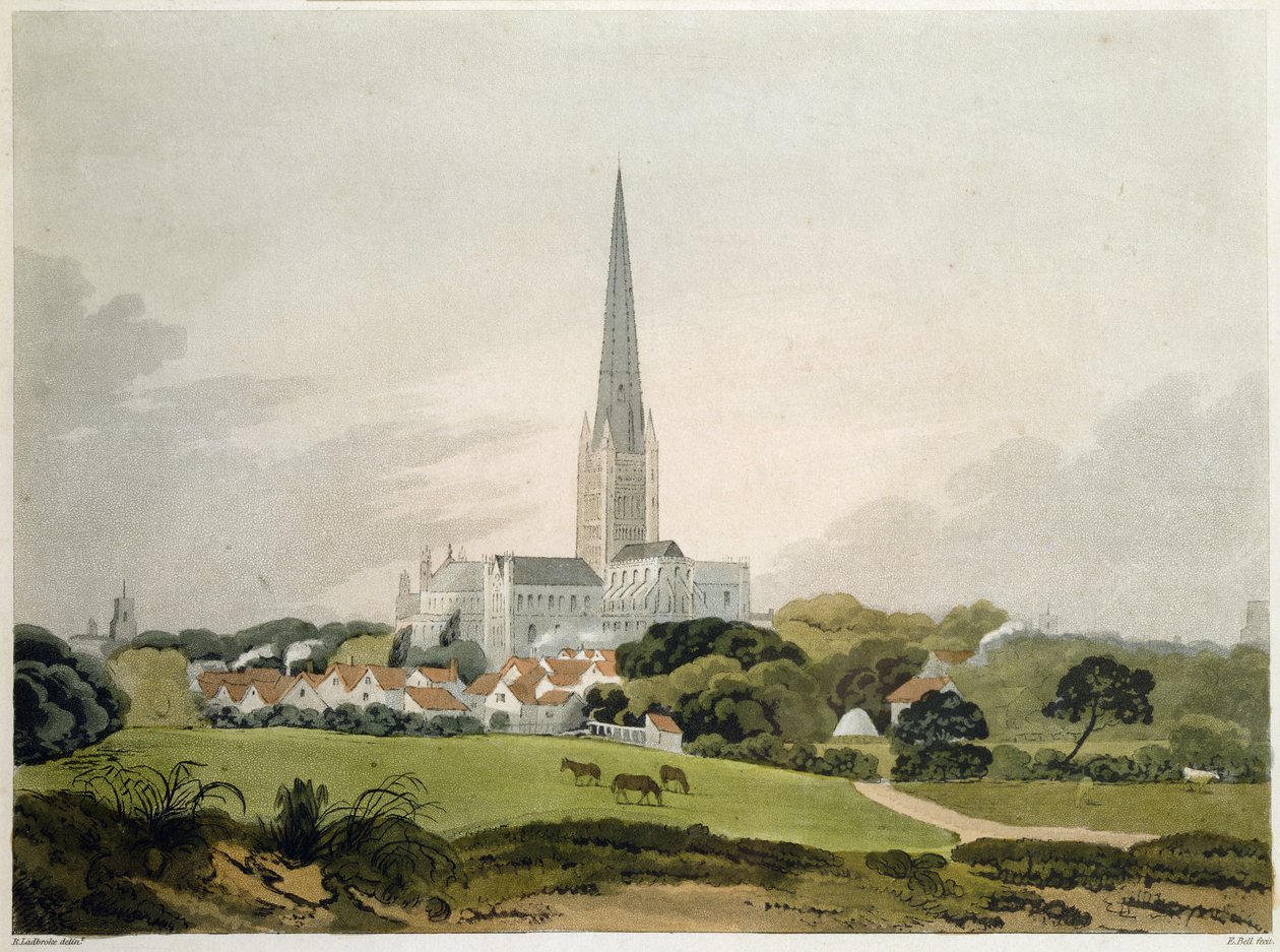 Norwichi katedrális, 1802, Edward Bell (fl.1794-1847) metszete (nyomtatott) alkotó: Robert Ladbrooke