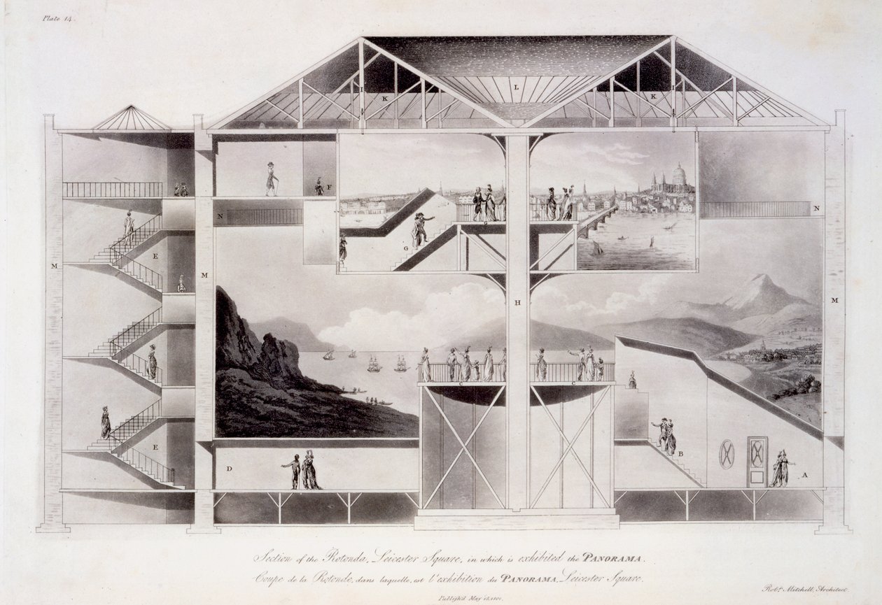 A Leicester Square-i Rotunda metszetrajza, 1801. május 15. (metszet és aquatinta) alkotó: Robert Mitchell