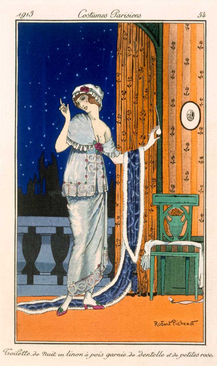 Foltos pázsit hálóing csipkével és minirózsákkal, 1914 alkotó: Robert Pichenot