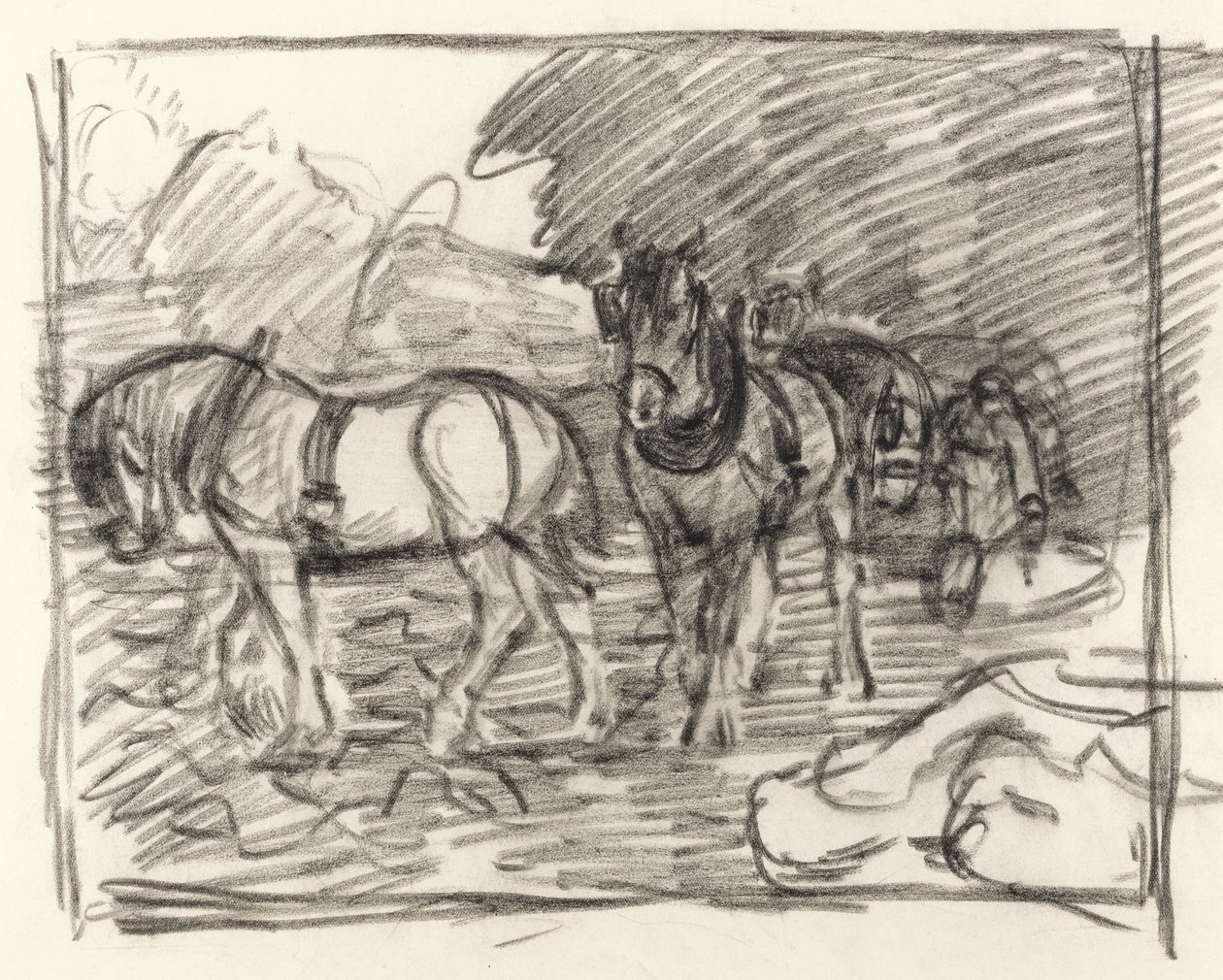 The Ploughing Team, 1906 körül (fekete zsírkréta a papíron) alkotó: Robert Polhill Bevan