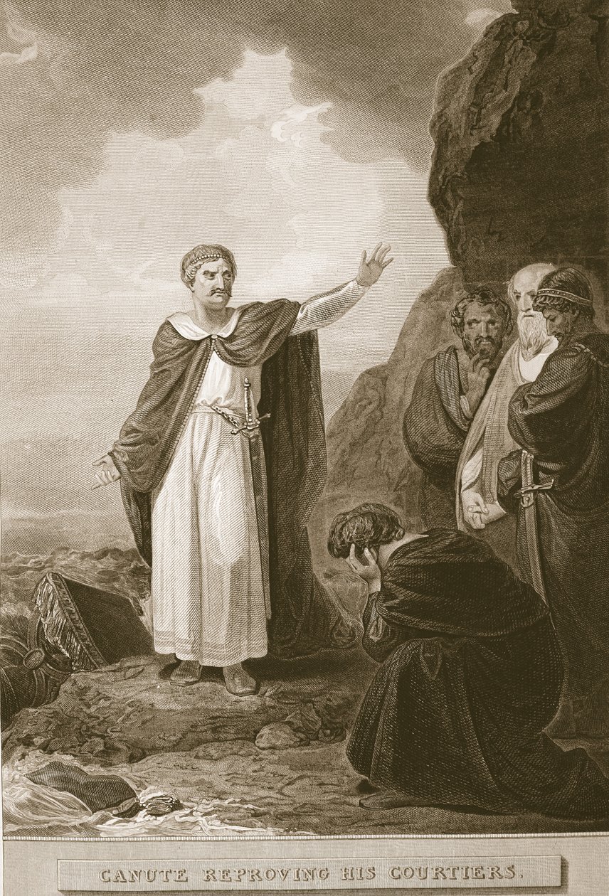 Az udvaroncokat feddő kánut, G. Noble metszete, illusztráció David Hume „Anglia története” című könyvéből, pub. R. Bowyer, London, 1812 alkotó: Robert Smirke