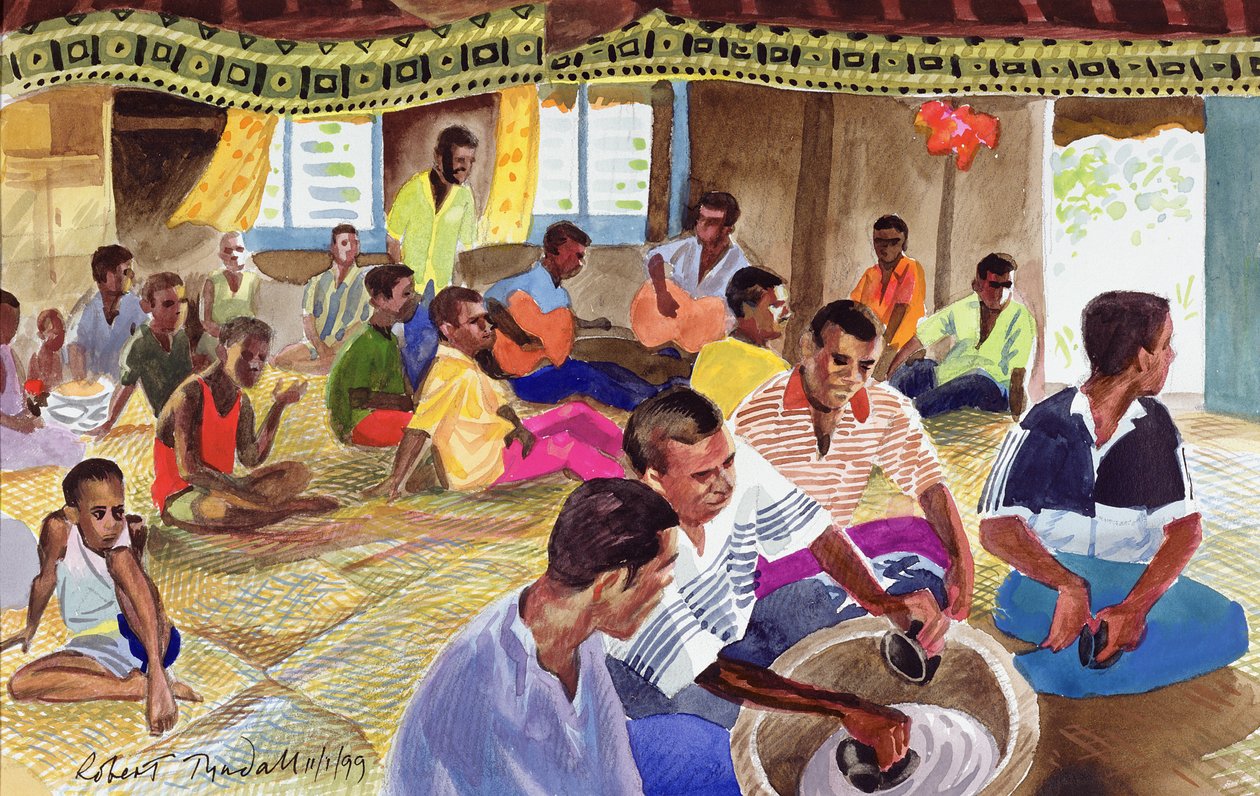 Kava Drinking Ceremony, Fidzsi-szigetek, 1999 (wc papíron) alkotó: Robert Tyndall