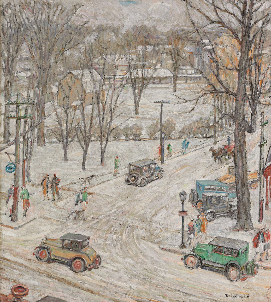 Utcai jelenet télen (olaj, vászon) alkotó: Robert Reid