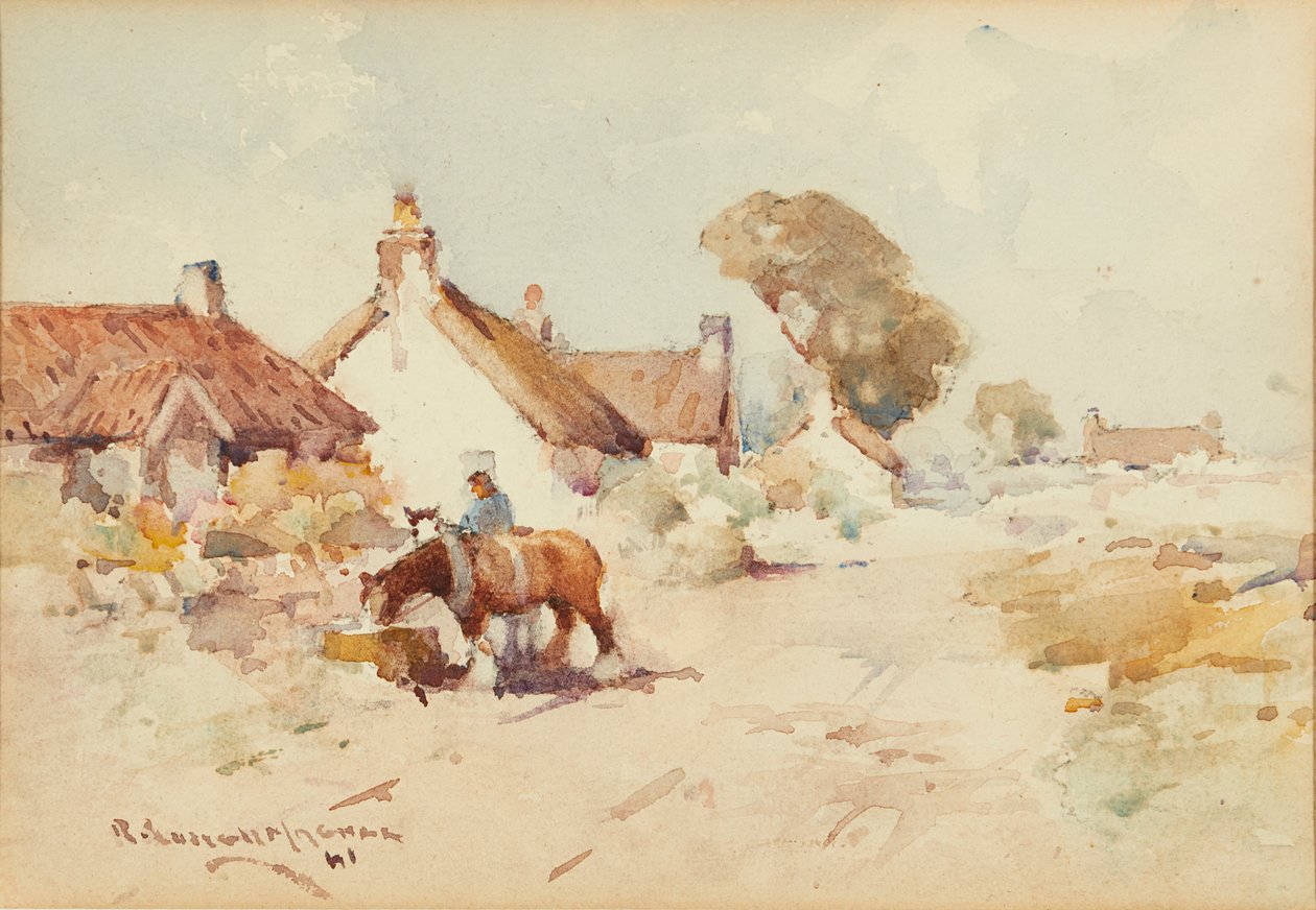 Ló és szekér (akvarell) alkotó: Robert Russell MacNee