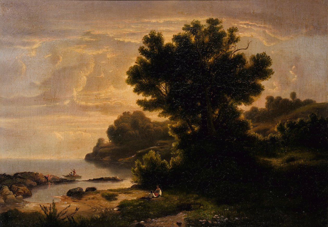 Tájkép családdal a tónál alkotó: Robert S. Duncanson