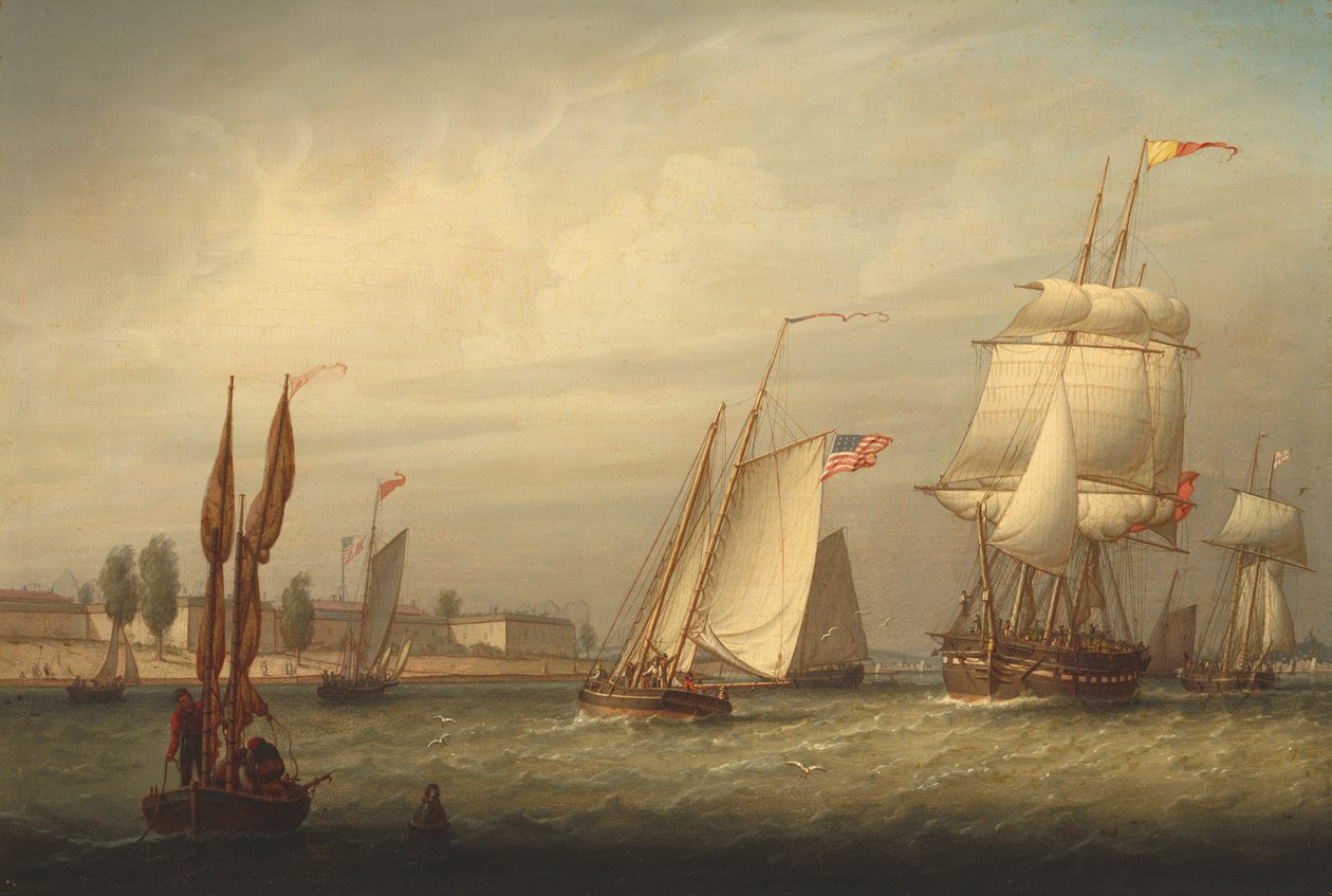 Boston kikötője, 1843. alkotó: Robert Salmon
