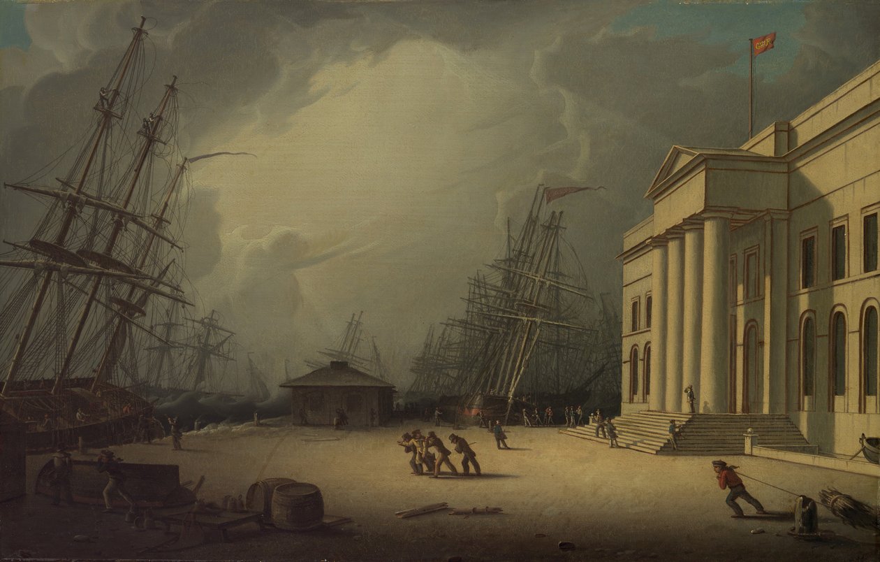 A vámház Greenockban, Skóciában, 1828. alkotó: Robert Salmon
