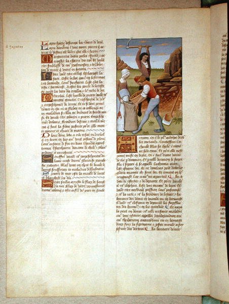 Ms Fr. Fv VI #1 fol.98v Bányászati arany, illusztráció Matthaeus Platearius (1161 körül) Egyszerű gyógyszerek könyve című művéből, 1470 körül. alkotó: Robinet Testard