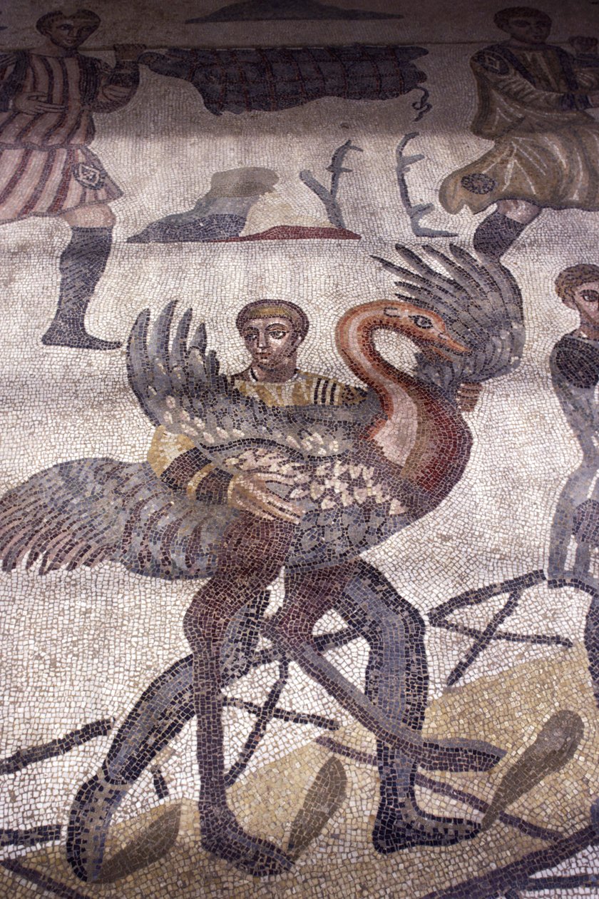 Hattyút tartó férfi, részlet egy vadászjelenetből (mozaik) alkotó: Roman
