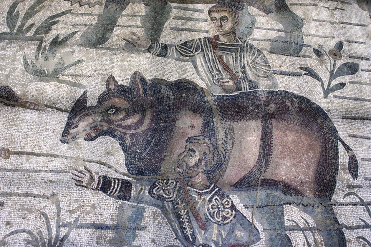 Orrszarvút terelő férfiak (mozaik) (részlet) alkotó: Roman