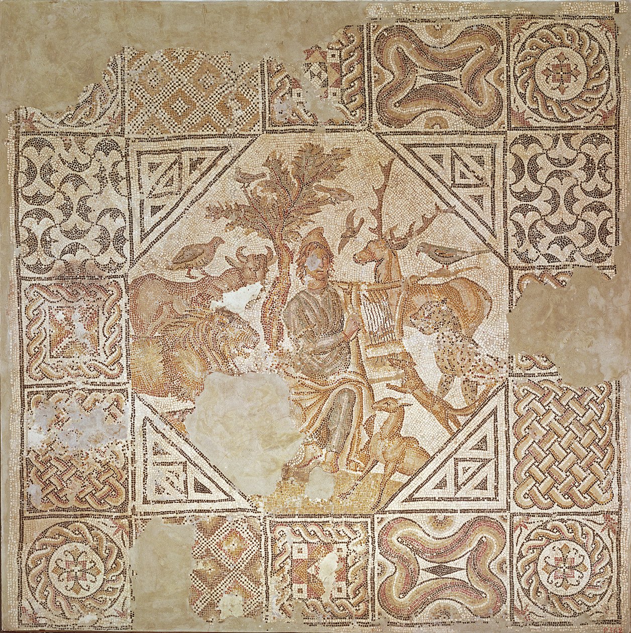 Orpheus elbűvölő az állatok (mozaik) alkotó: Roman