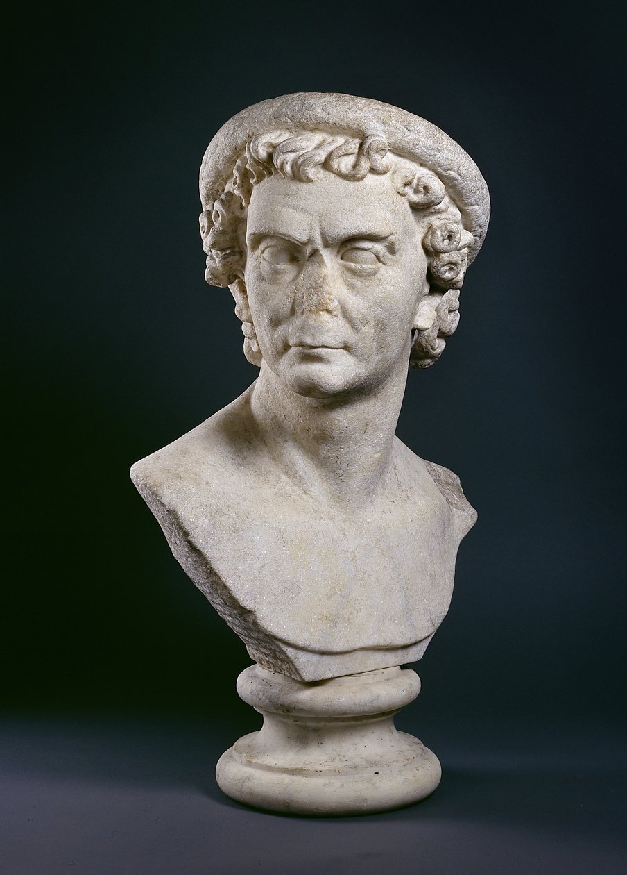 Római márvány mellszobor, olajfalevél koszorút viselő férfi, Kr.u. 100 körül (márvány) alkotó: Roman