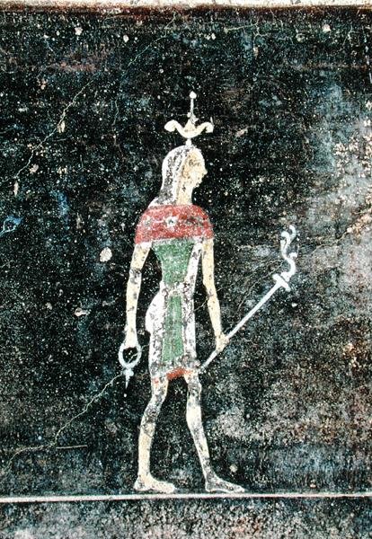Álló isten, egyiptomi stílusú festményekkel díszített tablinium részlete, Kr.e. 27-14. alkotó: Roman