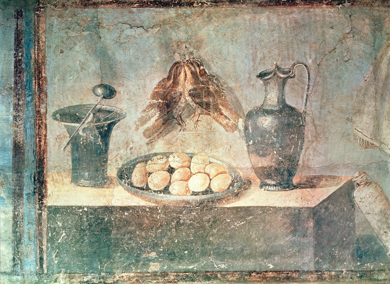 Csendélet tojásokkal és rigókkal, a Villa di Giulia Felice-ből, Pompeiiből alkotó: Roman