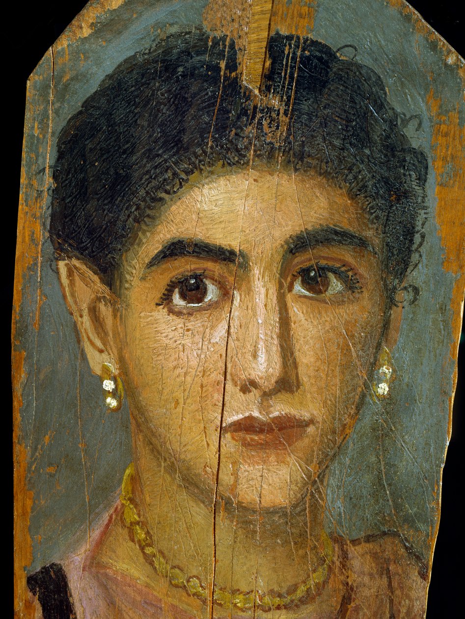 Női múmiaportré, Thébából, 2. század (enkausztikus viasz és festék hársfán) alkotó: Roman Period Egyptian