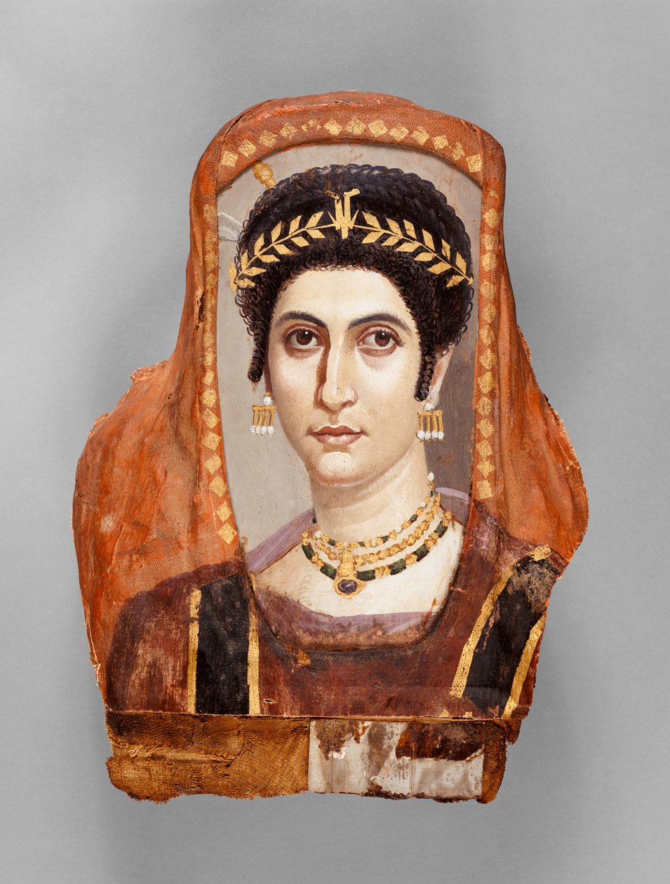 Múmia Női portré, c. Kr.u. 100-10 (enkausztikus fa, aranyozással és vászonnal) alkotó: Roman Period Egyptian