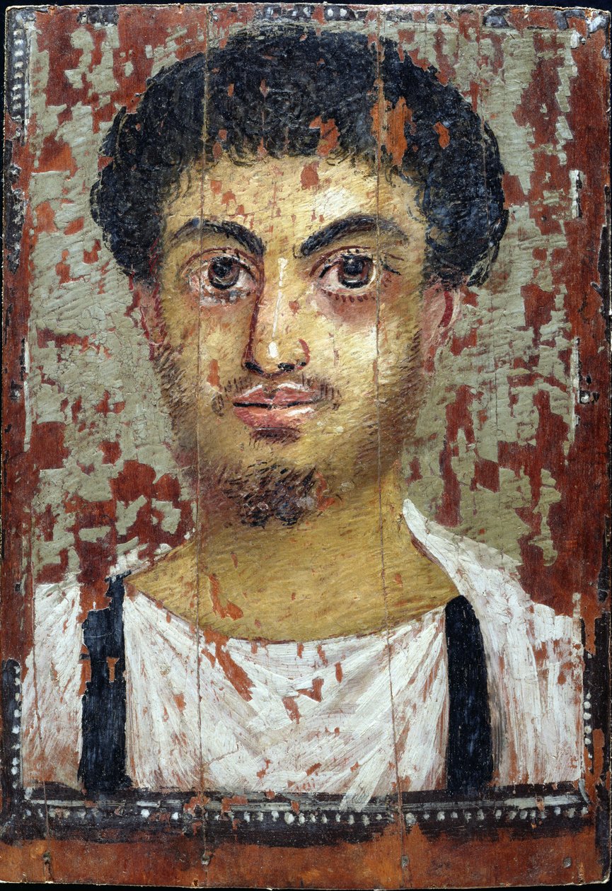 Múmia egy fiatal férfi portréja (a panelen enkausztikával) alkotó: Roman Period Egyptian
