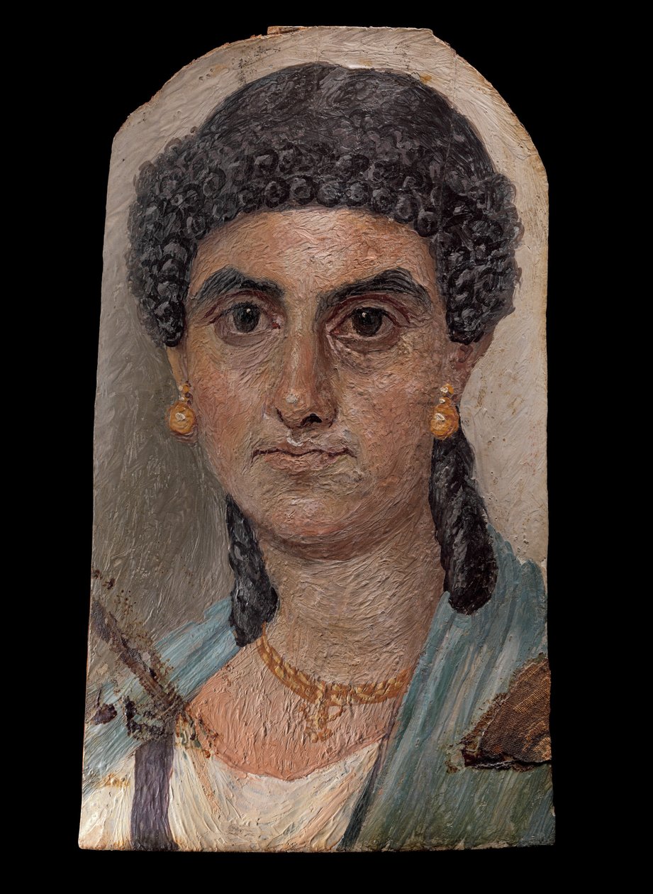 Panelfestmény egy kék köpenyes nőről, i.sz. 54-68 (enkausztikával fára) alkotó: Roman Roman