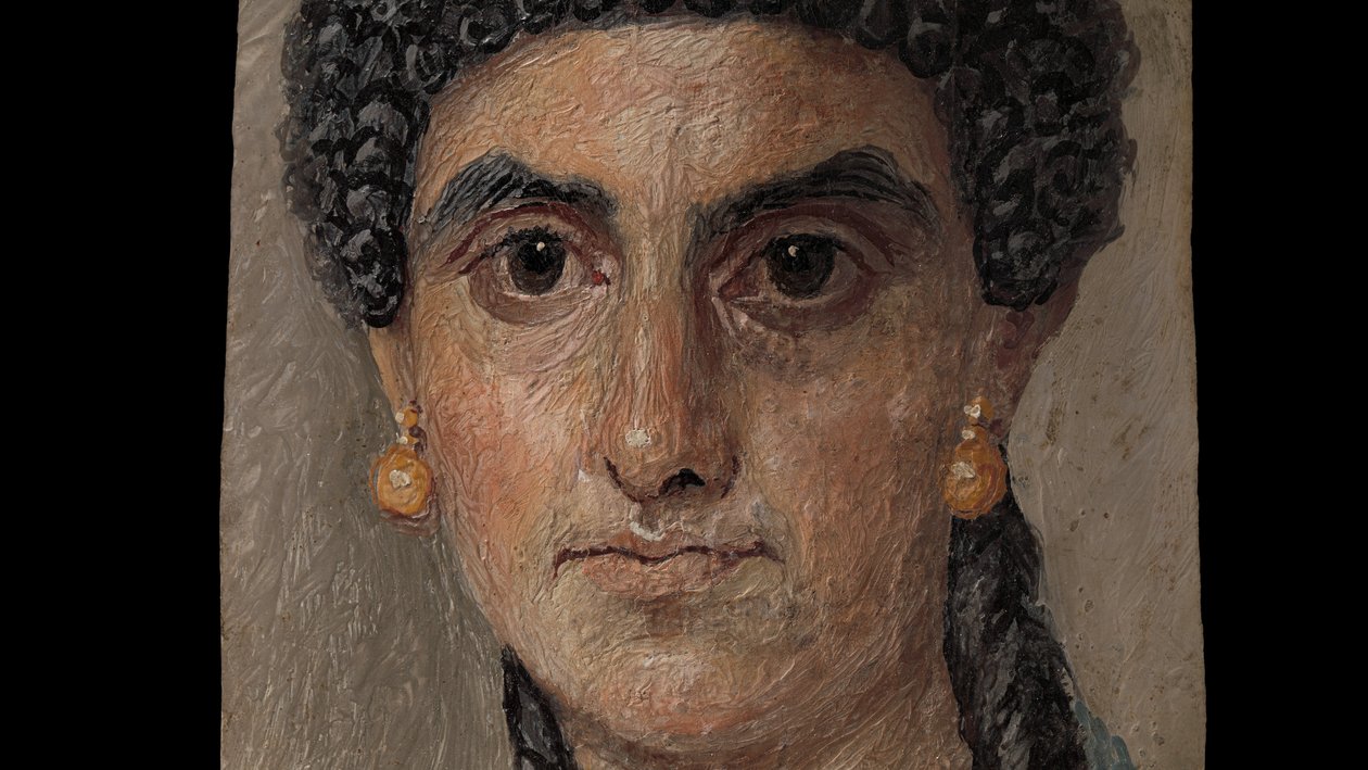 Panelfestmény egy kék köpenyes nőről, i.sz. 54-68 (enkausztikával fára) alkotó: Roman Roman