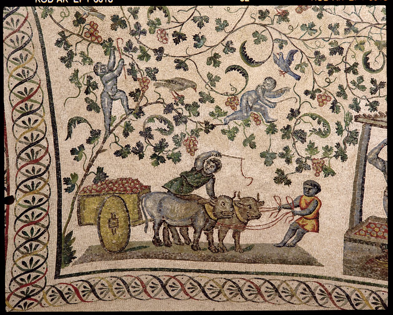 A szőlőszüret (mozaik) alkotó: Roman