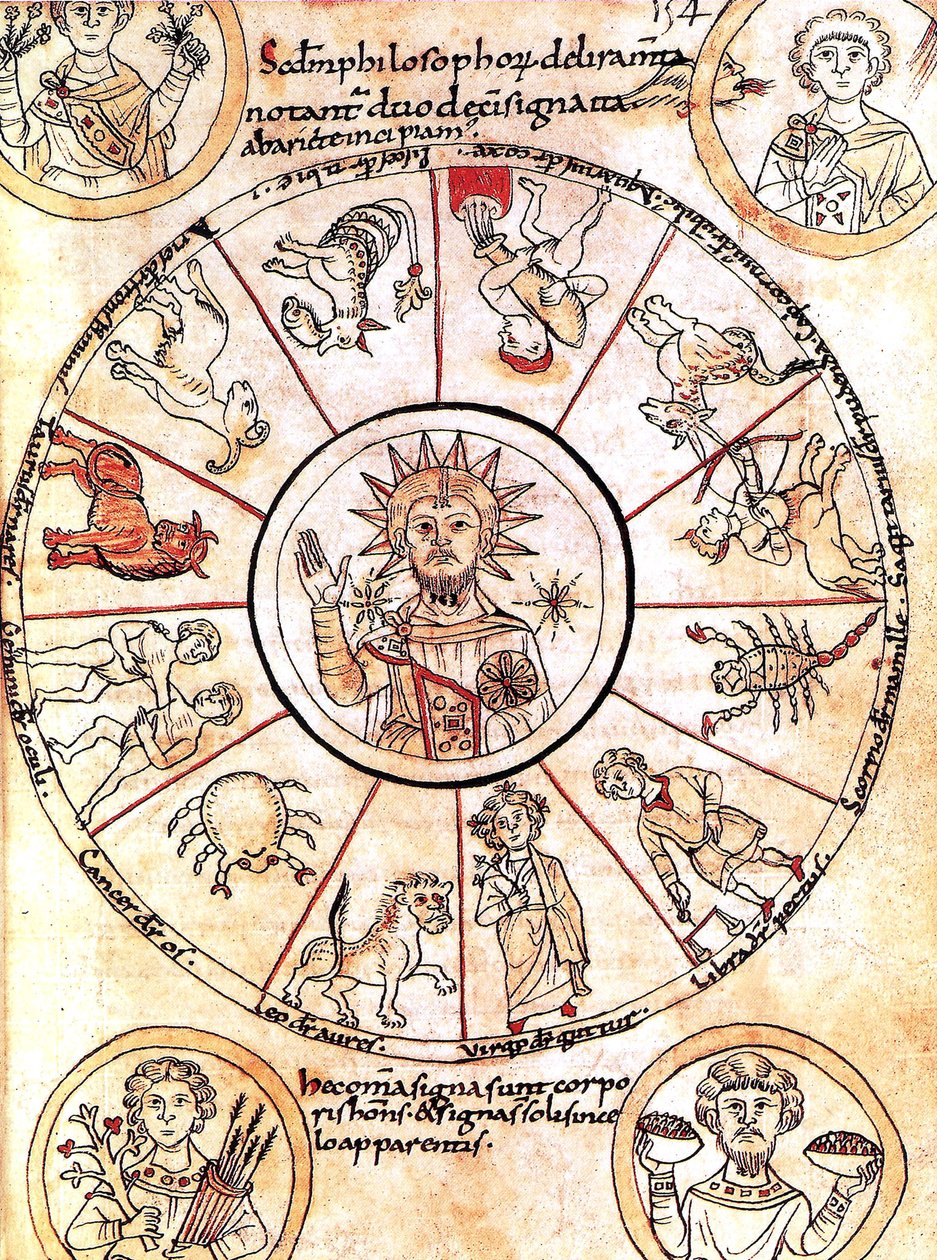 A nap az állatöv jeleivel körülvéve alkotó: Romanesque