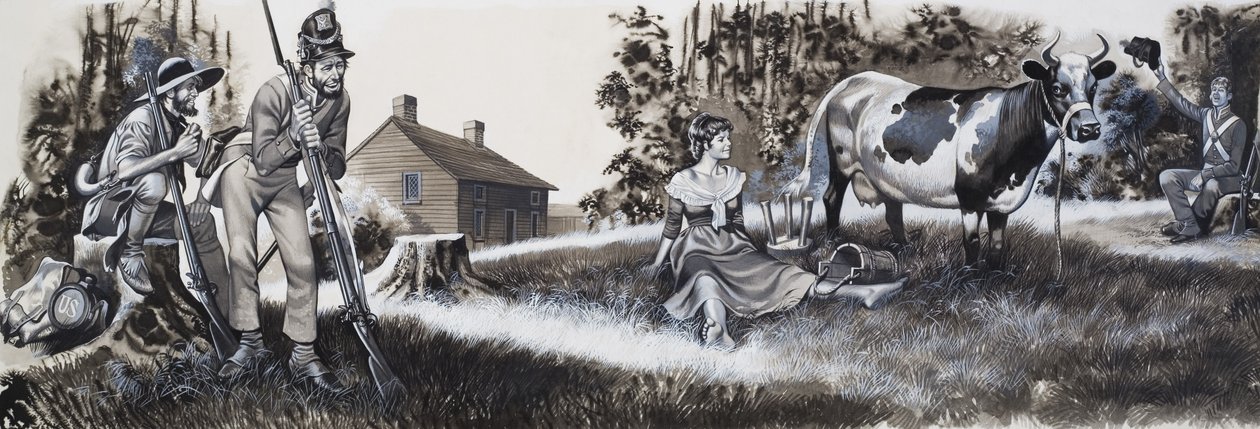 Tejlány katonákkal (gouache, papír) alkotó: Ron Embleton