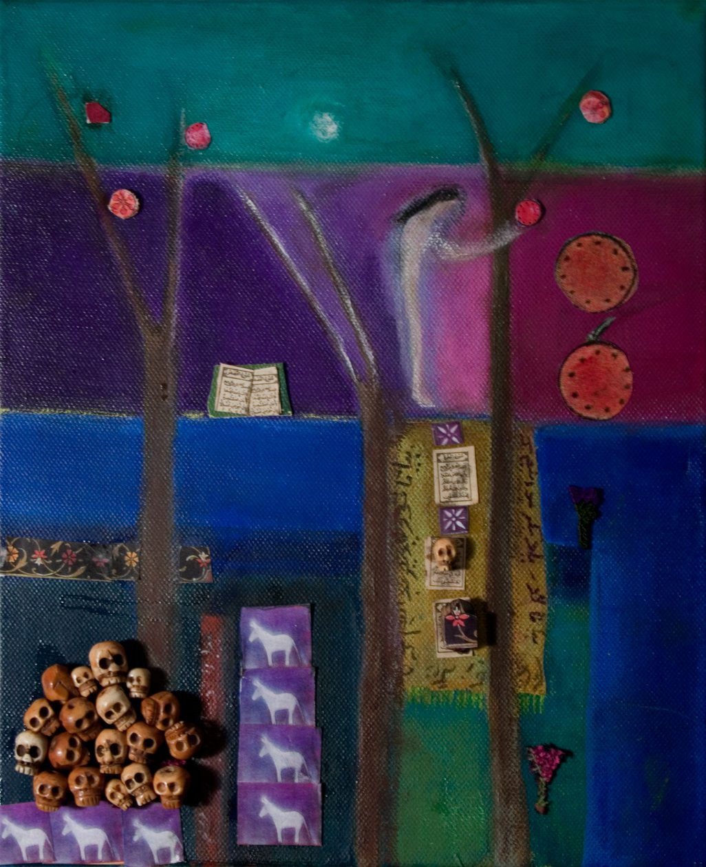 Éva és gránátalma, 2011 (olaj és kollázs, vászon) alkotó: Roya Salari