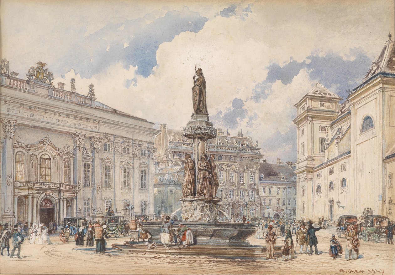 Bécs, Freyung, Ausztria szökőkúttal alkotó: Rudolf von Alt