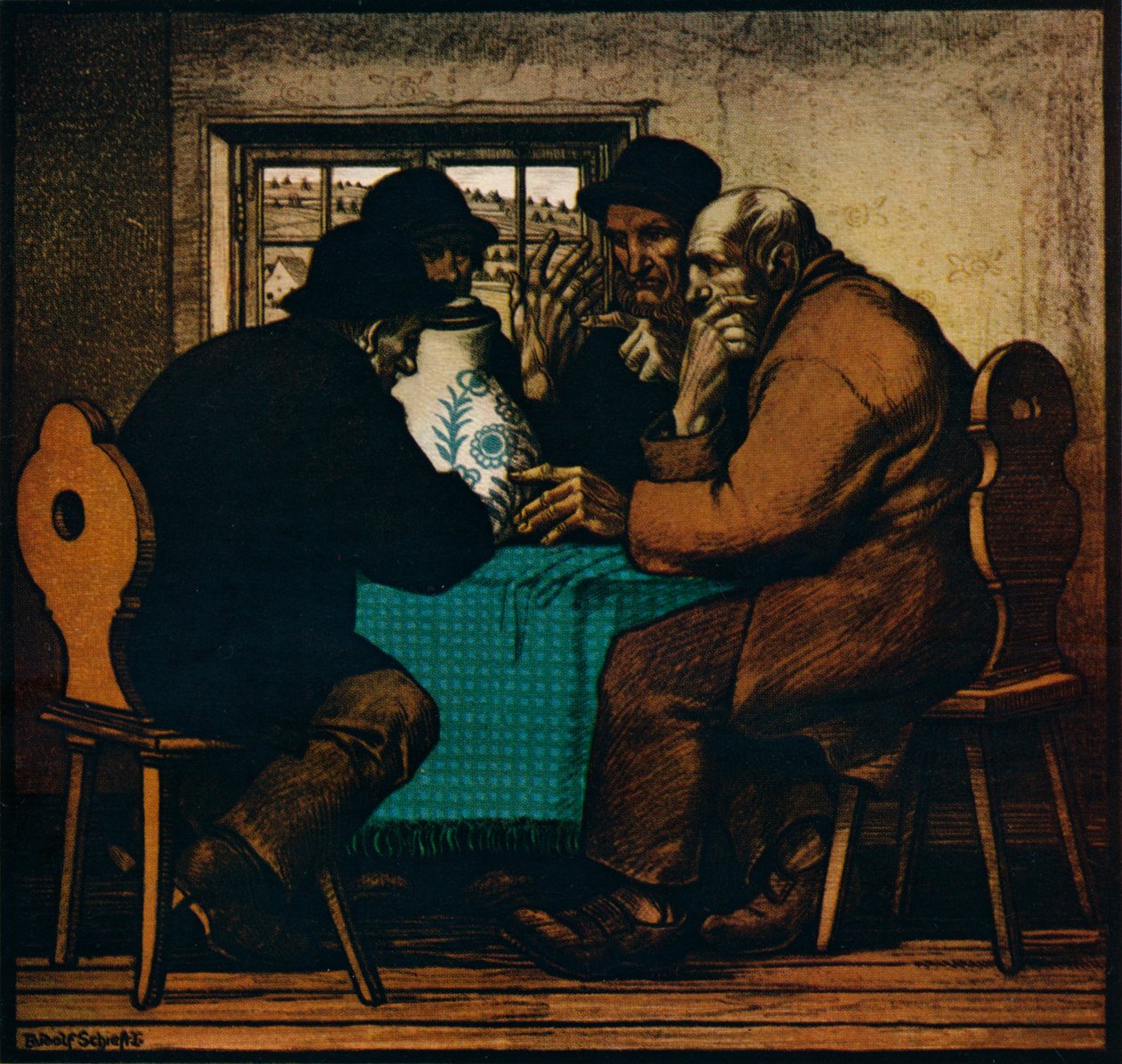 "The Drinkers", 1927 alkotó: Rudolf Schiestl