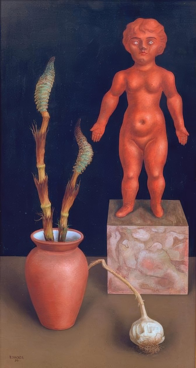 Csendélet zsurlóval (és babával) alkotó: Rudolf Wacker