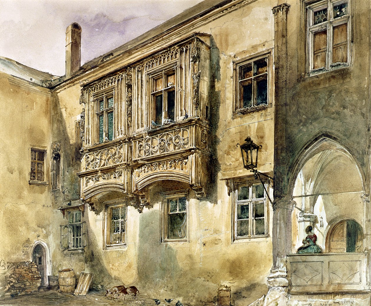 Gótikus erkély a klosterneuburgi apátság udvarán, 1840 körül alkotó: Rudolf von Alt